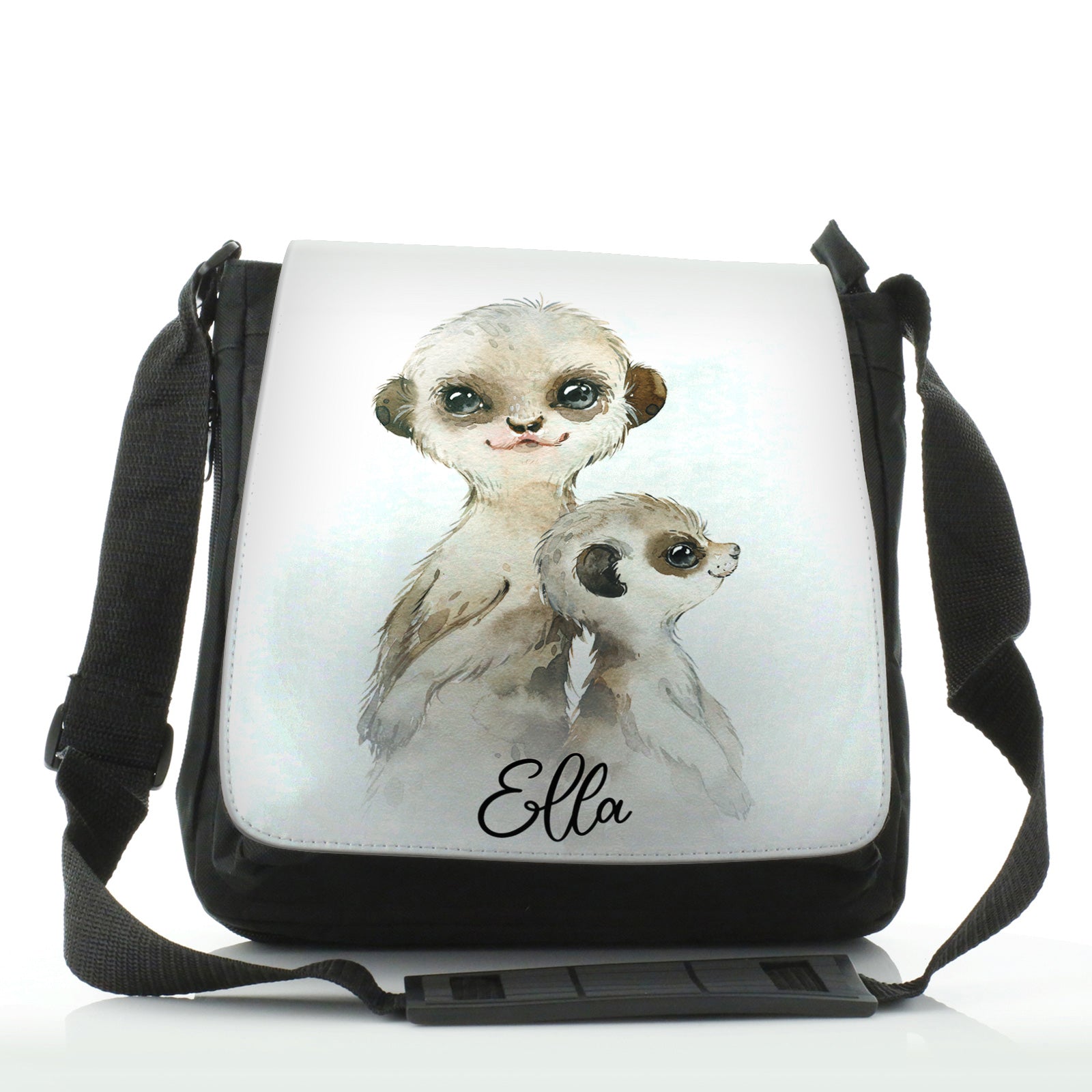 Personalised Shoulder Bag with Meerkat Baby and Adult and Cute Text