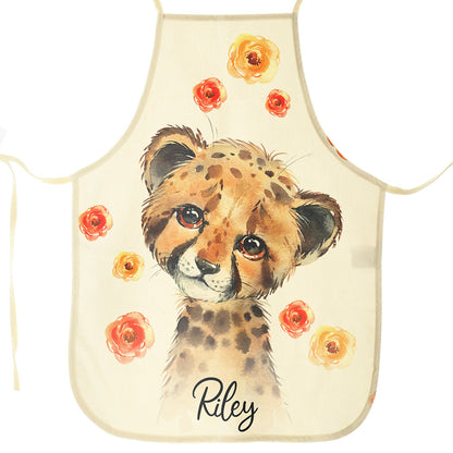 Personalised Canvas Apron with Leopard Red Flowers and Name Design