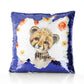 Personalised Sequin Cushion with Spotty Leopard Cat Red and Yellow Flowers and Cute Text
