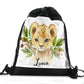 Personalised Lion Olive Branch and Name Black Drawstring Backpack