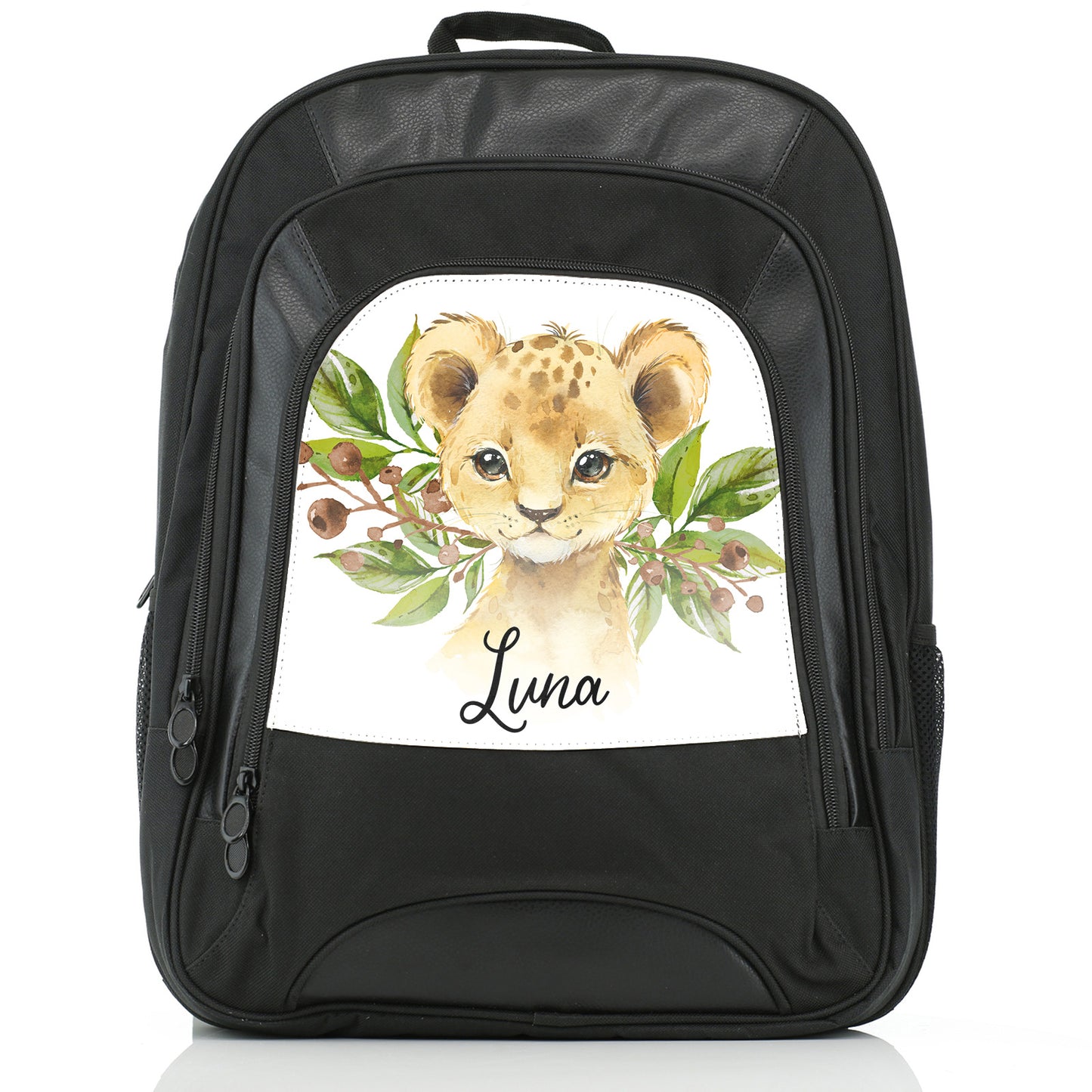 Personalised Large Multifunction Backpack with Lion Cub Olive Branch and Cute Text