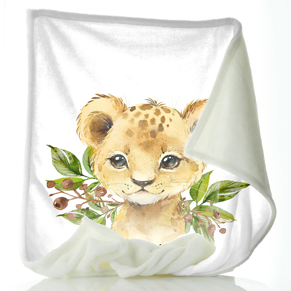 Personalised Lion Olive Branch and Name Baby Blanket
