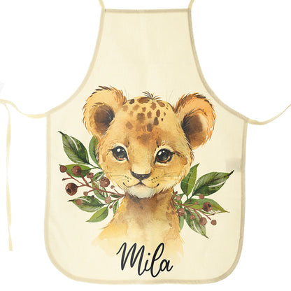 Personalised Canvas Apron with Lion Olive Branch and Name Design