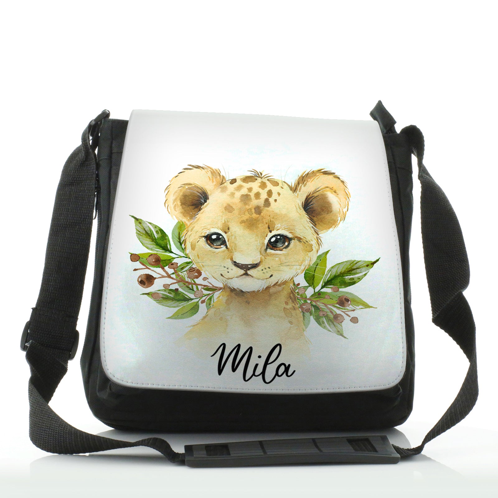 Personalised Shoulder Bag with Lion Cub Olive Branch and Cute Text