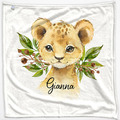 Personalised Lion Olive Branch and Name Baby Blanket