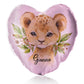 Personalised Glitter Heart Cushion with Lion Cub Olive Branch and Cute Text