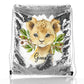 Personalisierter Pailletten-Rucksack mit Kordelzug, Löwenjunges, Olivenzweig und niedlichem Text
