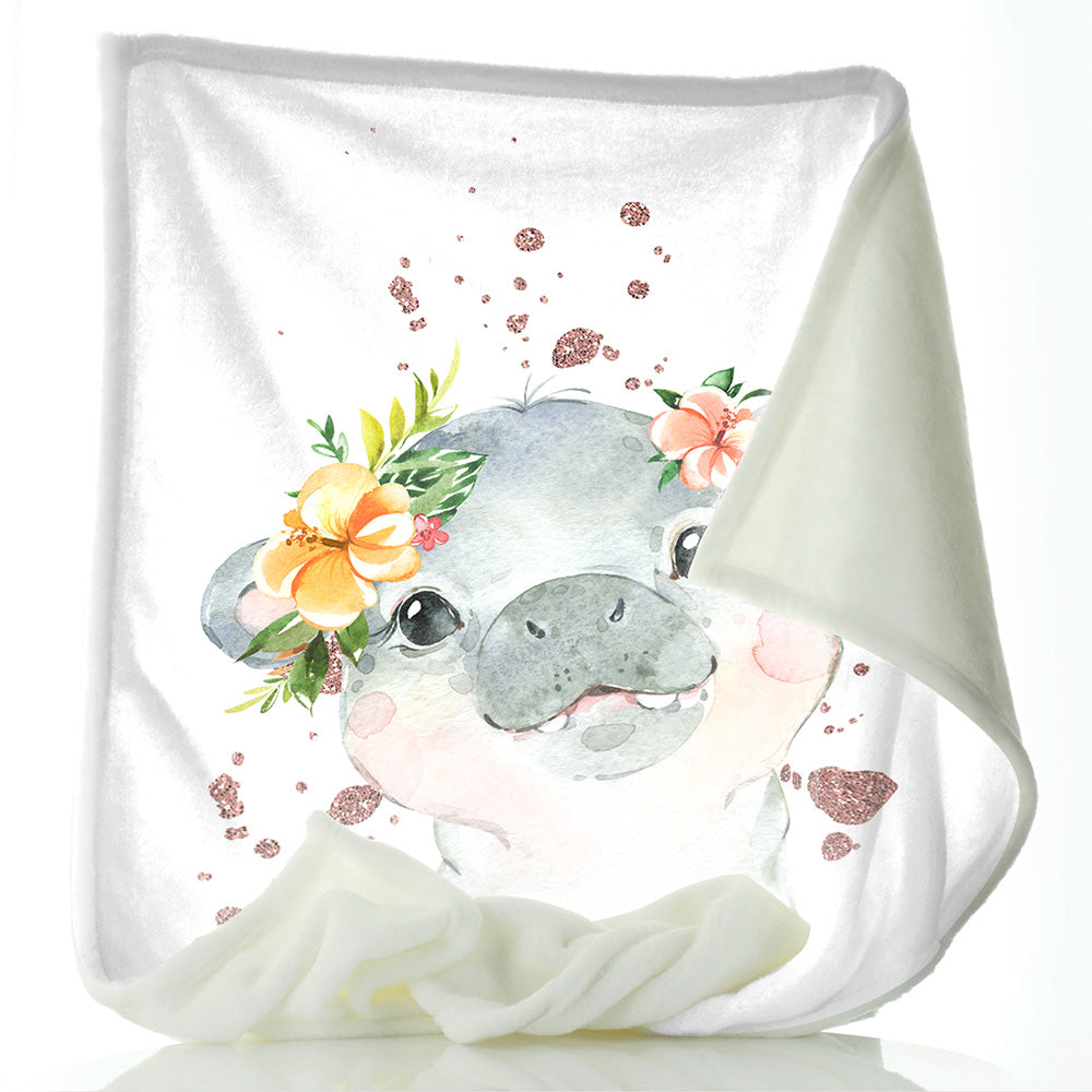 Personalised Hippo Rain Print and Name Baby Blanket