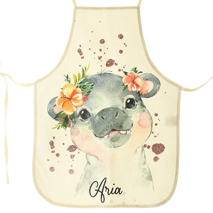 Personalised Canvas Apron with Hippo Rain Print and Name Design