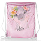 Personalised Glitter Drawstring Backpack with Hippo Rain Drop Glitter Print and Cute Text