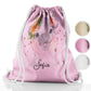 Personalised Glitter Drawstring Backpack with Hippo Rain Drop Glitter Print and Cute Text