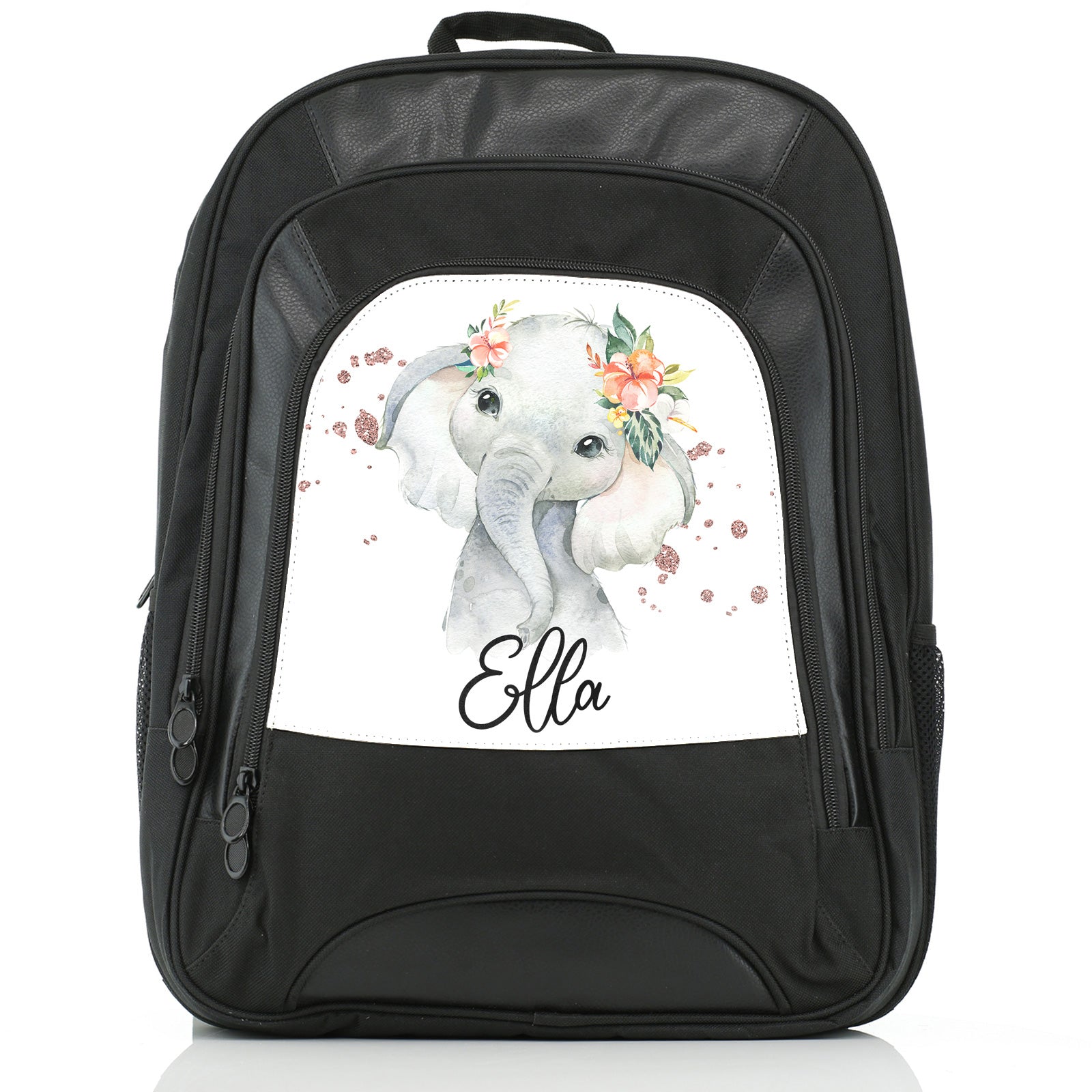 Personalised Large Multifunction Backpack with Elephant Rain Drop Glitter Print and Cute Text