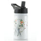 Personalisierter Elefanten-Regentropfen und Name, weiße Sportflasche