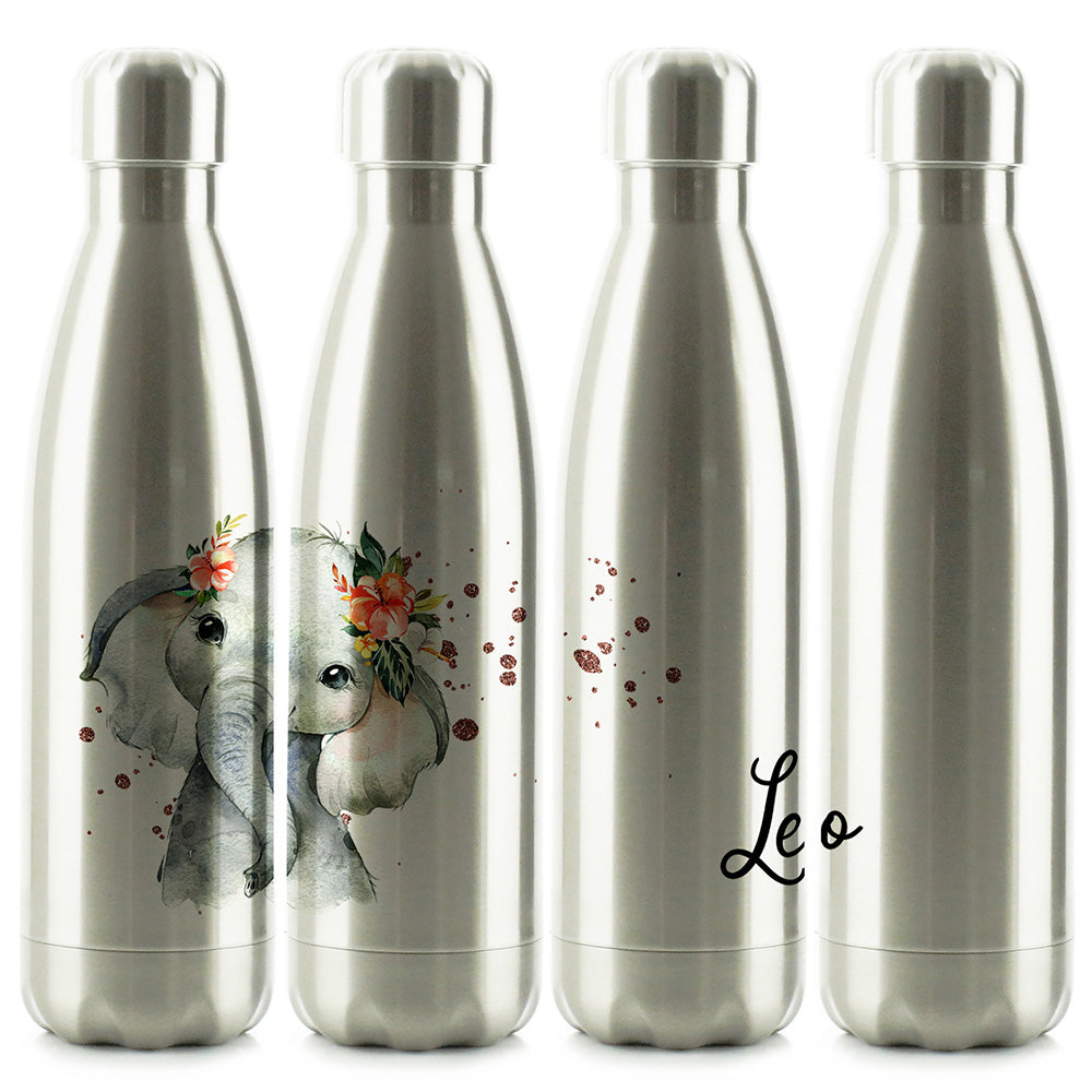 Personalised Elephant Rain Print and Name Cola Bottle