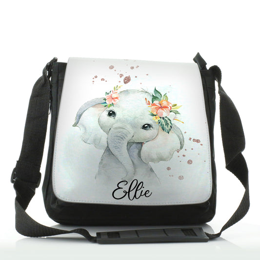 Personalised Shoulder Bag with Elephant Rain Drop Glitter Print and Cute Text