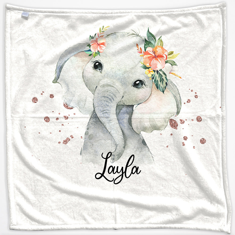Personalised Elephant Rain Print and Name Baby Blanket