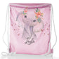 Personalised Glitter Drawstring Backpack with Elephant Rain Drop Glitter Print and Cute Text