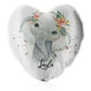 Personalisiertes Glitzer-Herzkissen mit Elefanten-Regentropfen-Glitzerdruck und süßem Text
