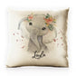Personalised Glitter Cushion with Elephant Rain Drop Glitter Print and Cute Text