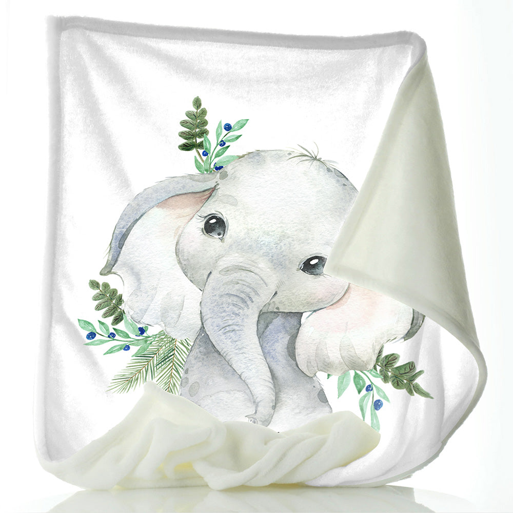 Personalised Elephant Blue Berry and Name Baby Blanket