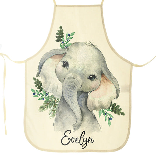 Personalisierte Canvas-Schürze mit Elefanten-Blaubeere und Namensdesign