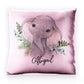 Personalised Glitter Cushion with Elephant Blue Berries and Cute Text