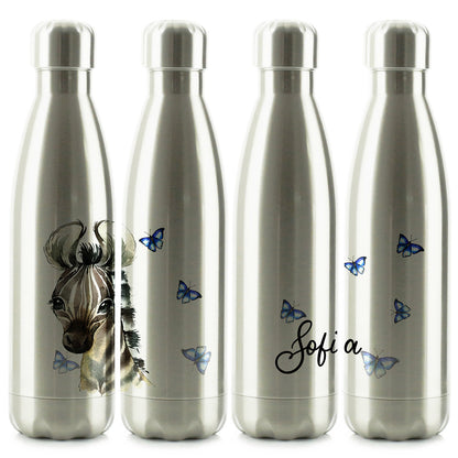 Personalised Zebra Blue Butterfly and Name Cola Bottle