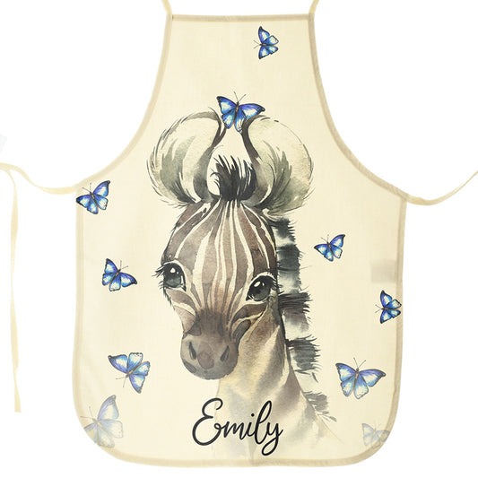 Personalised Canvas Apron with Zebra Blue Butterfly and Name Design