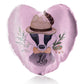 Personalised Glitter Heart Cushion with Badger Feather Hat and Cute Text