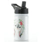 Personalised Grey Rabbit Flower and Name White Sports Flask