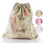 Personalised Glitter Drawstring Backpack with Grey Rabbit Flower Wreath and Cute Text
