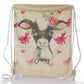 Personalised Glitter Drawstring Backpack with Cow Pink Bows and Cute Text