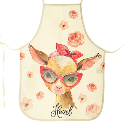 Personalised Canvas Apron with Goat Pink Glasses and Name Design