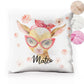 Personalised Glitter Cushion with Goat Pink Glasses and Roses and Cute Text
