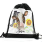 Personalised Cow Yellow Sunflower and Name Black Drawstring Backpack