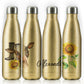 Personalisierte kuhgelbe Sonnenblume und Cola-Flasche mit Namen