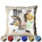 Personalised Sequin Cushion with Brown Cow Yellow Sunflowers and Cute Text