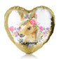 Personalised Sequin Heart Cushion with Palomino Horse Multicolour Flower Print and Cute Text