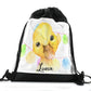 Personalised Yellow Duck Buntin and Name Black Drawstring Backpack