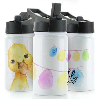 Personalised Yellow Duck Buntin and Name White Sports Flask