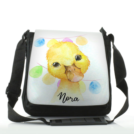 Personalised Shoulder Bag with Yellow Duck Multicolour Buntin and Cute Text