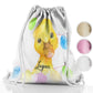 Personalised Glitter Drawstring Backpack with Yellow Duck Multicolour Buntin and Cute Text