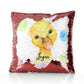 Personalised Sequin Cushion with Yellow Duck Multicolour Buntin and Cute Text