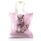 Personalisierte Glitzer-Einkaufstasche mit grauen Esel-Rosa- und weißen Blumen und niedlichem Text