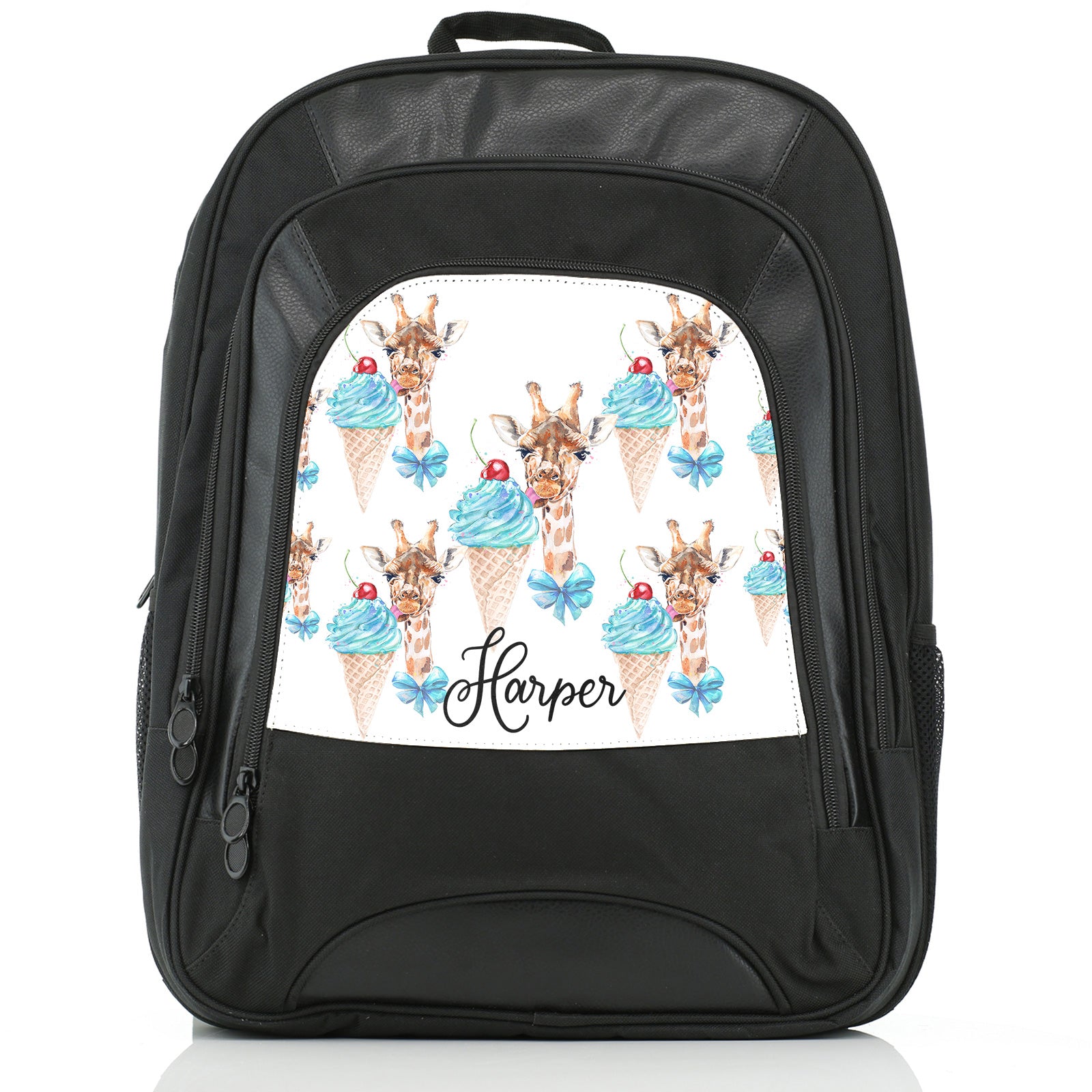 Personalised Large Multifunction Backpack with Giraffe Blue Ice creams and Cute Text