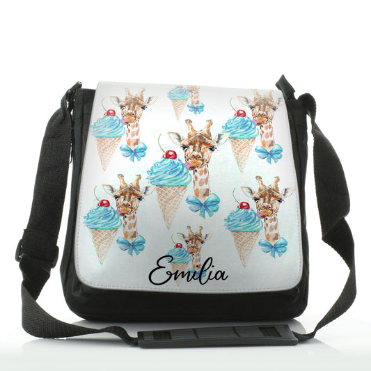 Personalised Shoulder Bag with Giraffe Blue Ice creams and Cute Text