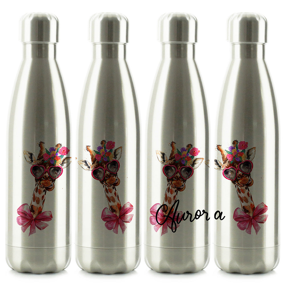 Personalised Giraffe Bow Flowers and Name Cola Bottle