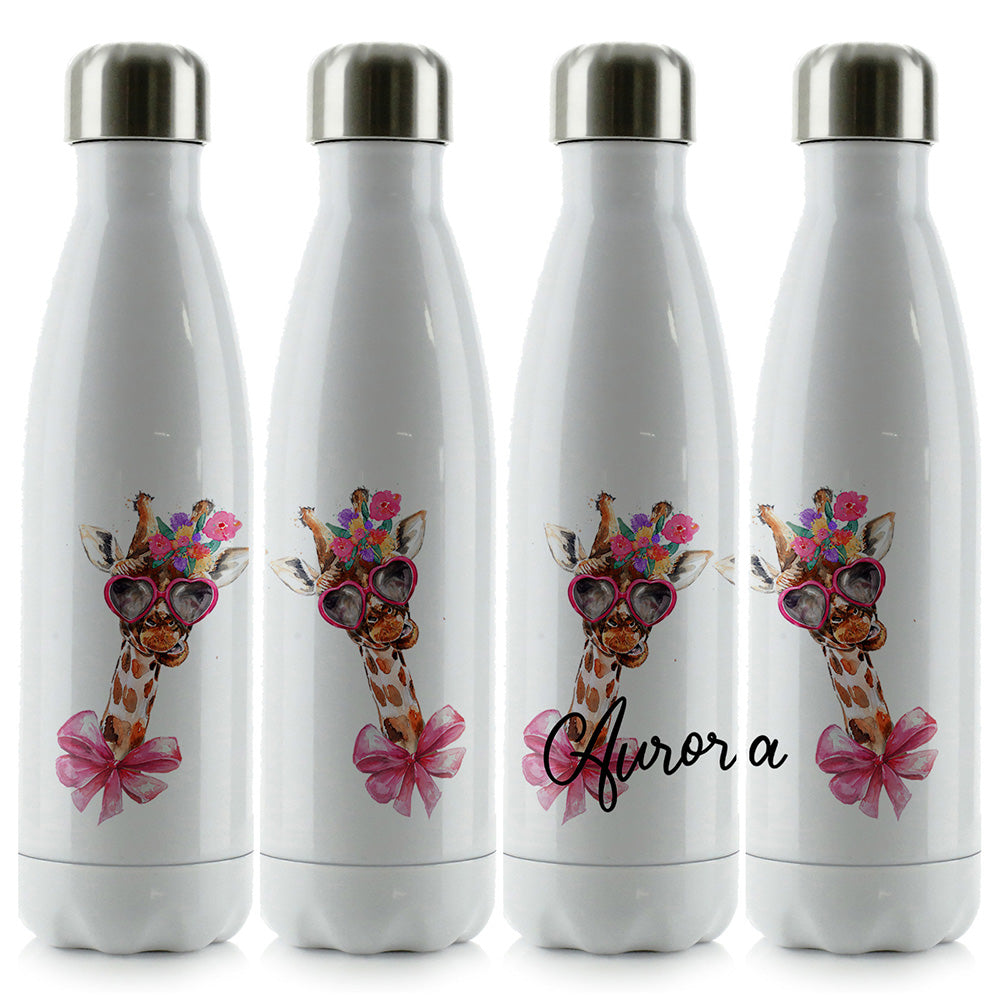 Personalised Giraffe Bow Flowers and Name Cola Bottle