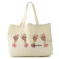 Personalised Canvas Tote Bag with Giraffe Pink Bow Multicolour Flowers and Cute Text