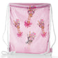 Personalised Glitter Drawstring Backpack with Giraffe Pink Bow Multicolour Flowers and Cute Text